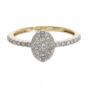 Anillo de mujer de diamante natural chapado en rodio de oro de 14 quilates, diseño de racimo ovalado con diamantes de corte redondo brillantes 0.68CTW florales - Product Image 3