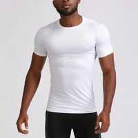 T-shirt de compression pour homme, manches courtes, spandex, polyester, séchage rapide, respirant, transfert thermique, haut de sport