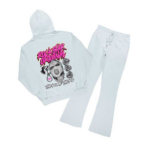 Combinaison de sport deux pièces de haute qualité avec logo personnalisé pour hommes pantalon de survêtement à capuche avec pantalon de survêtement évasé ensemble de jogging d'hiver - Product Image 1