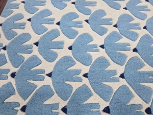 Alfombra Azul con Diseño de Pájaros, Alfombra Moderna Abstracta de Lana, Alfombra de Diseño en Color Marfil y Azul Cielo para Sala de Estar y Dormitorio - Product Image 4