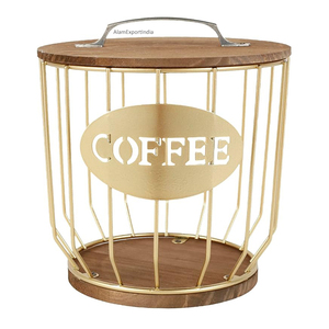 Large Capacity Rustic Black Wire <b>Coffee</b> <b>Pod</b> Filter Storage Basket K-Cup <b>Pods</b> <b>Holder</b> Wooden Base for Espresso Capsules Black Deco - Product Image 1