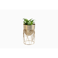 Set Pot Tanaman Stainless Steel Lapis Krom Emas Elegan, Desain Daun, Dapat Disesuaikan Warna, Ringan, untuk Taman Lantai