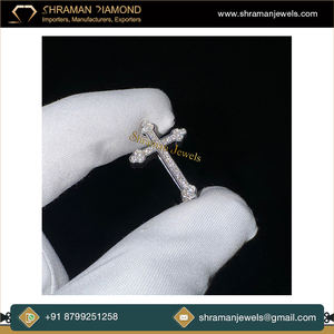 14K Solid White <b>Gold</b> Dainty Jesus <b>Cross</b> Necklace Custom Natural Diamond <b>Pendant</b> Minimalist Religious Hip Hop Jewelry Gift Real - Product Image 5