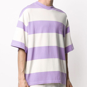 Camiseta de Cuello Redondo de Alta Calidad de 260G para Hombre, Personalizada, Holgada, de Manga Corta, con Diseño de Rayas, Promocional, 100% Algodón - Product Image 3