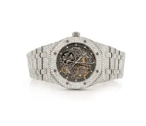 奢华硅石钻石手表全冰出HipHop硅石自动腕表不锈钢圆形钻石男士; s手表