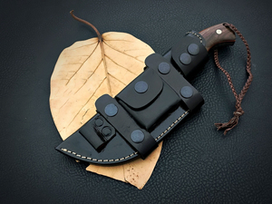 Cuchillo rastreador de acero inoxidable hecho a mano con mango de madera y Funda de cuero fino, cuchillo de supervivencia artesanal, cuchillos para acampar - Product Image 6