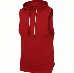 Vente en gros Sweat à capuche ajusté avec impression bouffante T-shirts sans manches Gym Bodybuilding Athletic 95% coton 5% Spandex Hommes Débardeur à capuche - Product Image 1