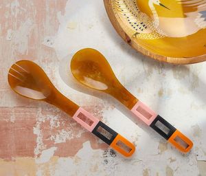 Servidores de ensalada de madera de bambú de Acacia Natural respetuosos con el medio ambiente Cuchara y tenedor Servidores de ensalada de madera Vajilla Cubiertos para cocina Comedor - Product Image 5