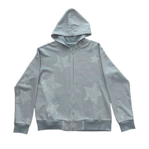 Sudadera con capucha para hombre con detalle de logotipo de diamantes de imitación y aspecto Premium Sudadera con capucha mezclada de algodón brillante para hombre - Product Image 1