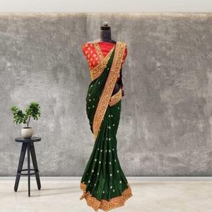 Soie Dhola de qualité supérieure avec saree de travail de broderie lourde disponible au prix de gros de l'Inde Indian Boutique Export - Product Image 1