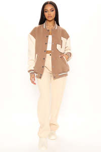 Wholesale Plus Size Women's Sustainable Wool Varsity <b>Jacket</b> Genuine <b>Sheepskin</b> Leather Sleeve Letterman <b>Jacket</b> - Product Image 2