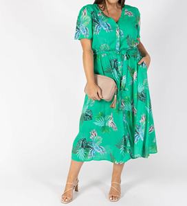 Half-Sleeve Casual Floral Printed Viscose Tea-Length A-Line Dress Soft Comfortable Summer Autumn Evening Sexy Vintage Style - Product Image 1