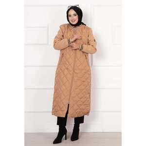 Veste matelassée marron pour femme avec manches en cachemire et intérieur doublé de duvet - Product Image 3