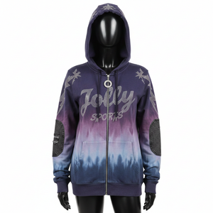 Sweat à capuche zippé en molleton brossé de haute qualité pour femmes, mélange de coton doux, couleur dégradée avec logo en strass, sweat à capuche zippé basique personnalisé - Product Image 6