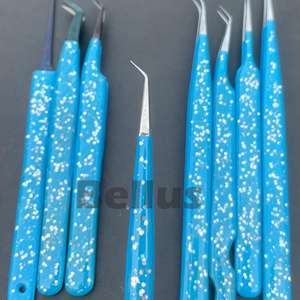 Pinzas profesionales para pestañas con purpurina azul, punta de volumen de fibra de acero inoxidable, extensión de Plasma, herramientas de belleza - Product Image 1