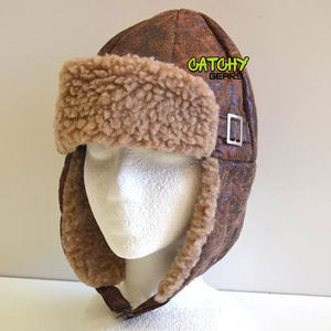 Casquette de pilote aviateur avec boucle frontale et fausse fourrure, accessoire de costume - Product Image 1