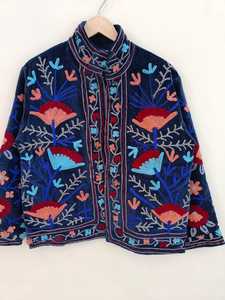 Blue <b>Velvet</b> Suzani Embroidered <b>Jacket</b> Handmade Ethnic <b>Jacket</b> Floral Suzani <b>Jacket</b> Pure <b>Velvet</b> <b>Jacket</b> Boho Hippie Gift For Her - Product Image 2
