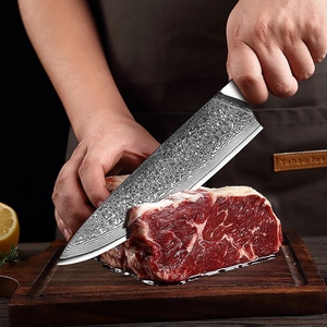 Venta al por mayor personalizado de alta calidad OEM ODM servicio profesional Venta caliente japonés Damasco cocina Chef cuchillo fijo hoja afilada - Product Image 5