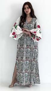 เดรสยาวคอวีมีระบายสำหรับผู้หญิงเดรส2025ยาวพิมพ์ลายดอกไม้ฤดูร้อนแบบหรูหราสำหรับผู้หญิง - Product Image 2
