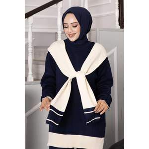 Conjunto de 2 piezas de punto doble de bufanda azul marino - Product Image 3