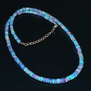 Collier de perles rondes lisses en opale bleue naturelle d'Éthiopie pour enfants, en argent sterling 925, opale bleue véritable, fait à la main - Product Image 2