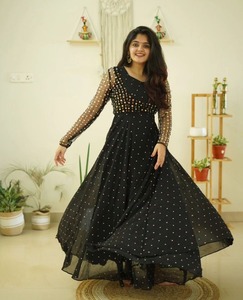 FULPARI Premium verde azulado negro Aanrkali vestido Floral Kurti para mujer totalmente cosido anarkali fiesta desgaste vestido anarkali Kurti vestido - Product Image 5