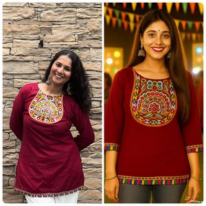 Rayonne lourde pour femme avec dentelle Gamthi et travail en miroir Readymade Kurta Model - Product Image 5