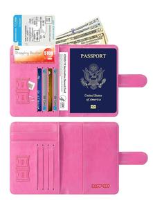 Unisex RFID Blocking Short PU <b>Leather</b> <b>Passport</b> Holder <b>Wallet</b> with Hook & Loop Closure Thread Pattern Satin Lining - Product Image 2