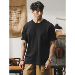 2025 hommes été à manches courtes T-Shirt 100% coton haute qualité couleur unie ample décontracté-nouveaux hauts blancs tricoté Version noire - Product Image 5