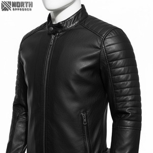 Blouson aviateur unisexe court et lavable personnalisé en cuir PU col montant ample hiver teint uni imperméable coupe-vent - Product Image 4