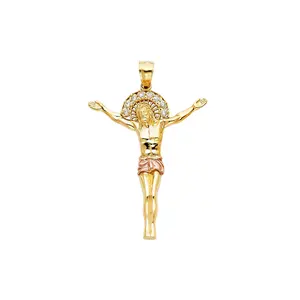 14k黄金和玫瑰金最新立方氧化锆耶稣基督身体男女通用时尚吊坠魅力