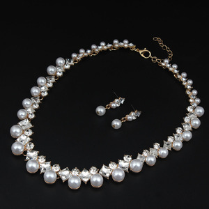 Set di orecchini con collana corta con clavicola di diamanti di perle adatto per abiti da sposa e banchetti da sposa e altri eleganti <span class=keywords><strong>nobili</strong></span> - Product Image 4