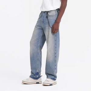 Baggy Denim Jeans pour hommes jambe large coupe ample Streetwear Blue Rock Dirt Cachemire confortable Durable Style décontracté - Product Image 6