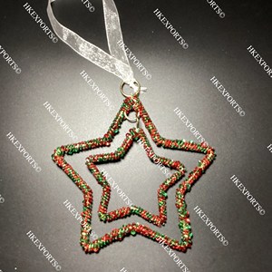 Beaded <b>Star</b> <b>Hanging</b> Ornament Large Gold Handmade Christmas Decor - Product Image 3
