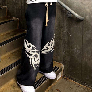 Pantalon de survêtement vintage brodé pour homme, taille haute, coupe régulière, en coton 100% respirant, délavé à l'acide, coupe évasée, pour l'hiver - Product Image 2