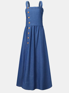 Robe longue en jean sans manches à boutons vintage pour femme, coupe élégante et ajustée avec ceinture, design respirant - Product Image 6