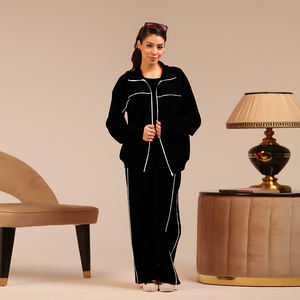 Costume décontracté noir pour femme, style vintage 2026, style de rue européen et américain, manches longues, col pliable, avec pantalon assorti - Product Image 1