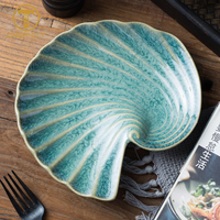 Assiettes à dîner design créatif assiette bleue en céramique en forme de conque