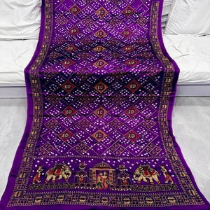 Sari Bandhani de Seda Gaji Pura Original VASTRA COTTAGE con Bordado y Diseño Bandhe Hecho a Mano, Ropa Tradicional Étnica para Mujer - Product Image 1