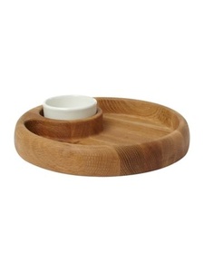 Plateau à copeaux et trempette en bois d'acacia avec bol en céramique Plateau de service en bois rond élégant pour les collations Plat de service moderne à trempette - Product Image 5