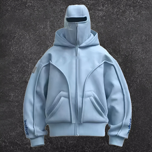 Custom Winter <b>Y2K</b> Heavyweight Boxy Double Hooded Jacket Digital Printing Acid Wash Ninja Balaclava Zip Men's <b>Hoodies</b> Ski Mask - Product Image 1