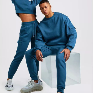 Venta caliente personalizado 2 piezas conjunto Unisex Color en blanco chándal conjunto invierno pulóver Jogger conjuntos para adultos - Product Image 2