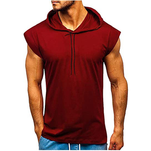 Wholesale <b>Men</b> Summer Custom Cotton Stringer Gym Vest High Quality Hooded Stylish Tank Top <b>Singlet</b> <b>Men</b> Hot Selling Red Tank Top - Product Image 1