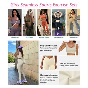 Women's Black Ribbed Yoga Set High Waist Leggings Scoop Neck Racerback Sports Bra 2 Piece Seamless Stretchable Workout Wear - Product Image 6