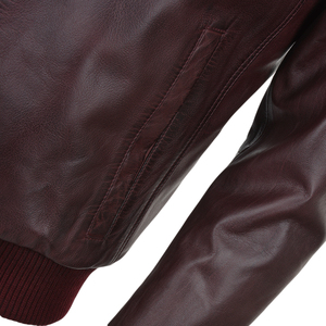 Haute qualité personnalisable fermeture à glissière col montant hommes en cuir de qualité supérieure Bomber veste marron foncé hiver Style décontracté - Product Image 4