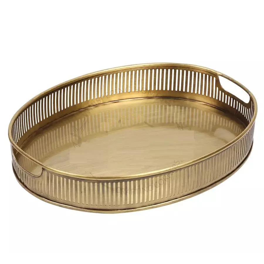 Oval Metal Serving Tray Home Hotel Weddings Events Occasions New Designs Commercial Buyers Handmade Coffee Carry Tray