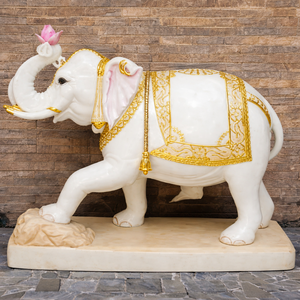 Estatua de ídolo de elefante de mármol puro tallada a mano hecha a mano, hermoso Color tradicional, templo de jardín interior, bendición personalizable - Product Image 1