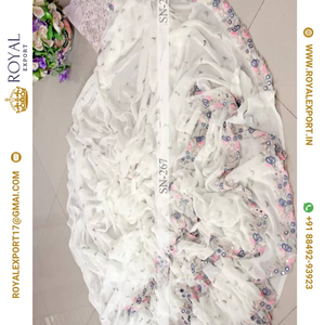 Lanzamiento exclusivo Blissful Party Wear Georgette Ruffle White Sarees Collection Fabricante por Royal Export en Surat Gujarat - Product Image 3