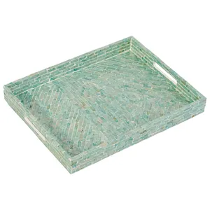 Décorateurs de maison Collection Essentials Plateau de service en chocolat nacre Meilleures ventes Plateaux en coquille pour vadrouille Ensemble de plateaux de service Capiz - Product Image 5