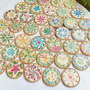 Classique fleur artisanat rotin sac Vietnam perle mosaïque lin tissu cuir sangle bambou épaule vacances décoration cadeau - Product Image 5